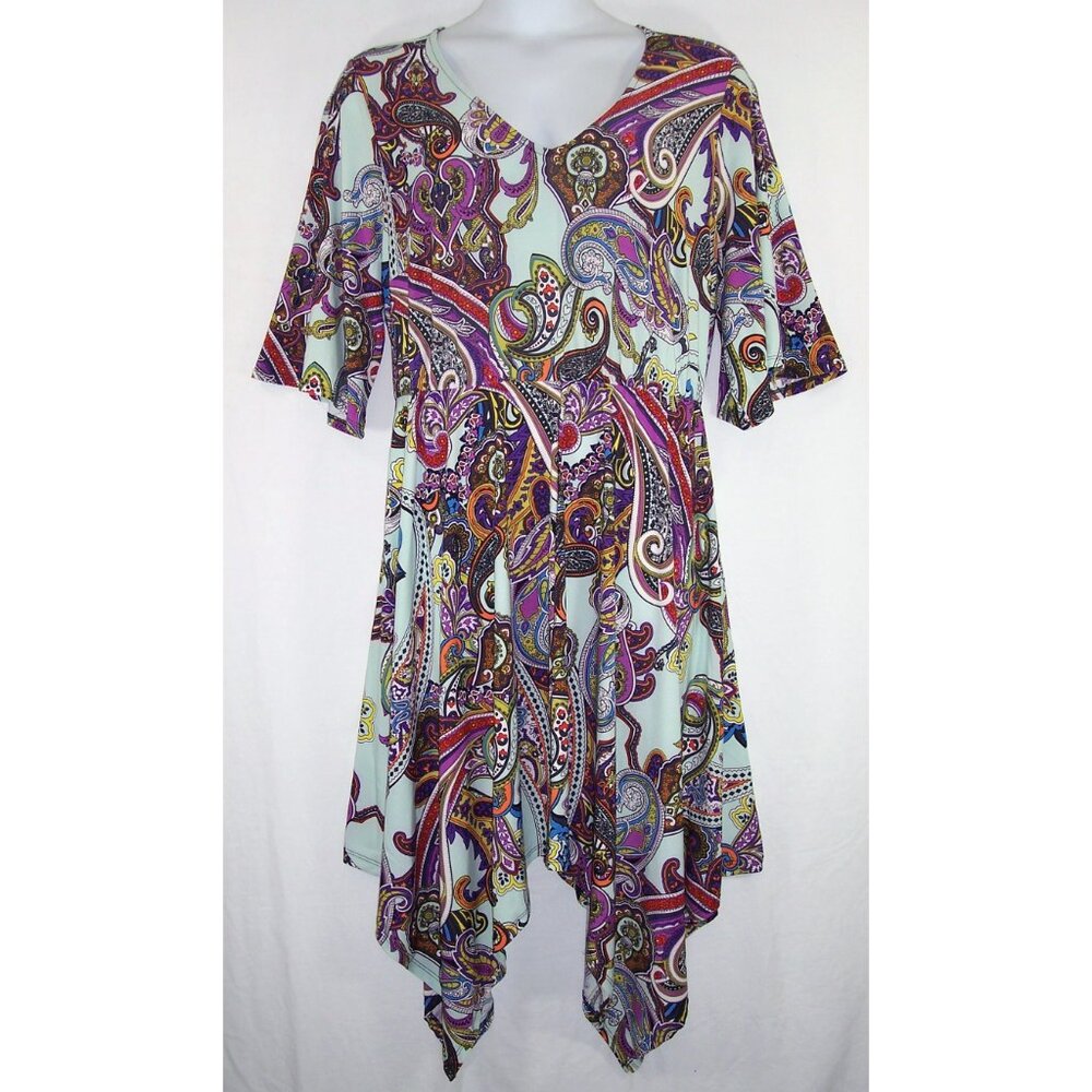 NEW Avenue 22/24 Paisley Dress Handkerchief Hem Elbow Length Sleeves V-Neck NWT - Picture 3 of 14